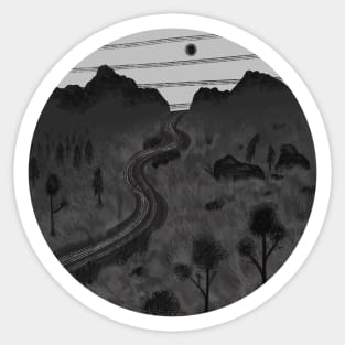 Monochromatic River and Mountain Landscape Sticker